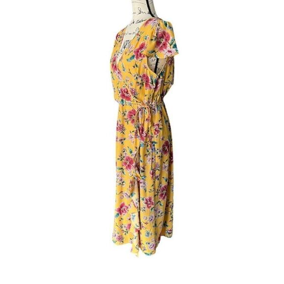 Xhilaration Women's M Gold Floral V-Neck Faux Wrap Maxi Dress - Picture 2 of 9